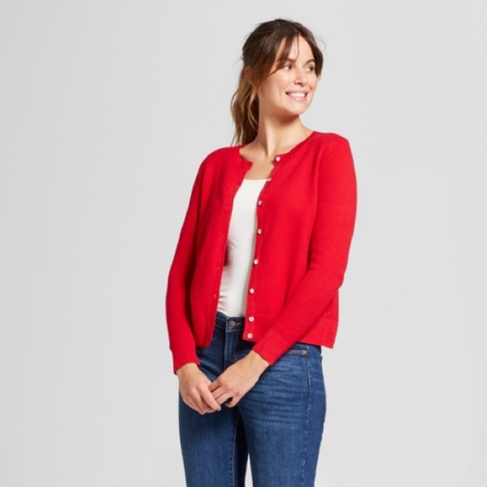 a new day red cardigan